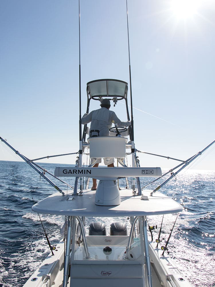 center console boat with tower