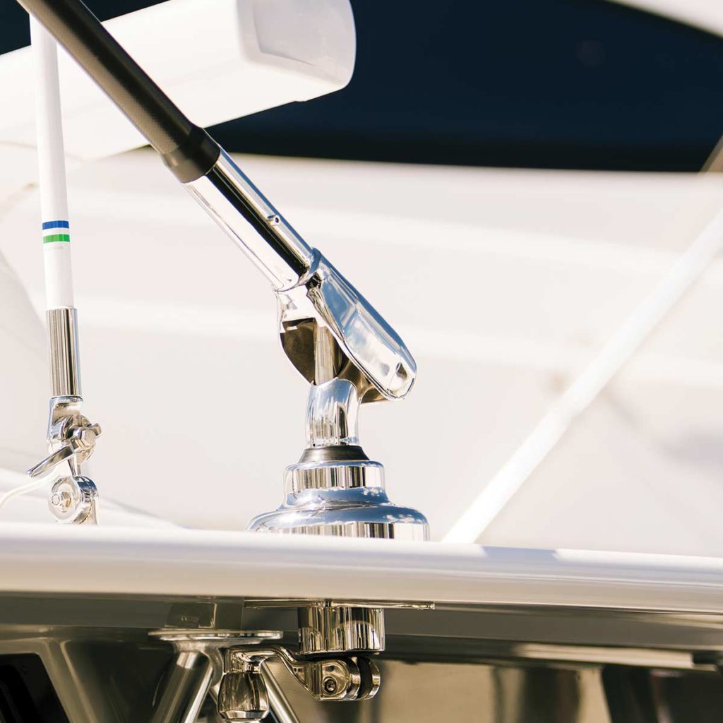 Marine electronics on a center console boat.