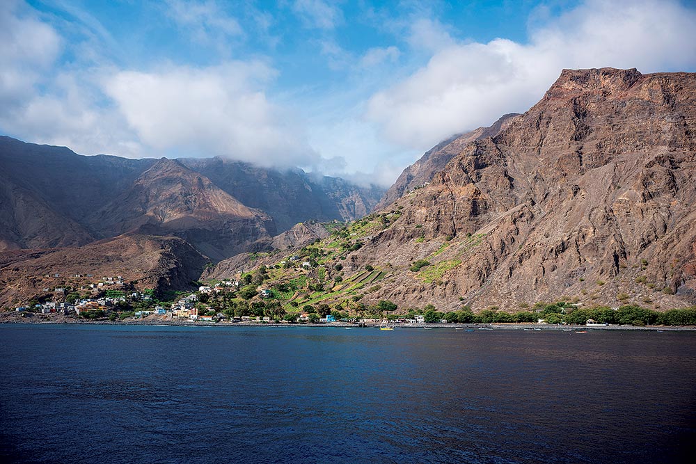 mountains and sky of cape verde on the ocean