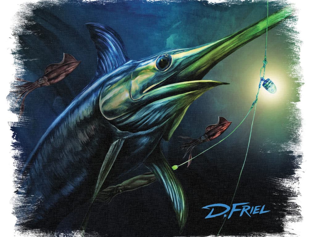painting of marlin fishing at night