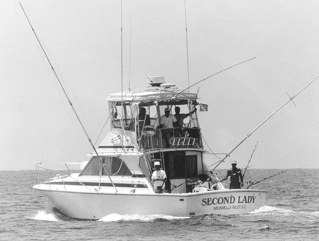 Former governor Carroll A. Campbell Jr., enjoying a day of marlin fishing on his 38-foot Bertram