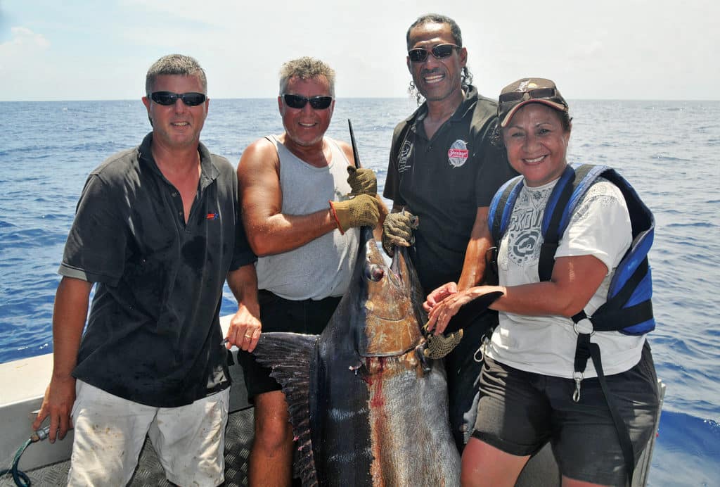 a blue marlin in the boat