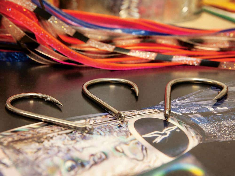 fishing hooks on a table