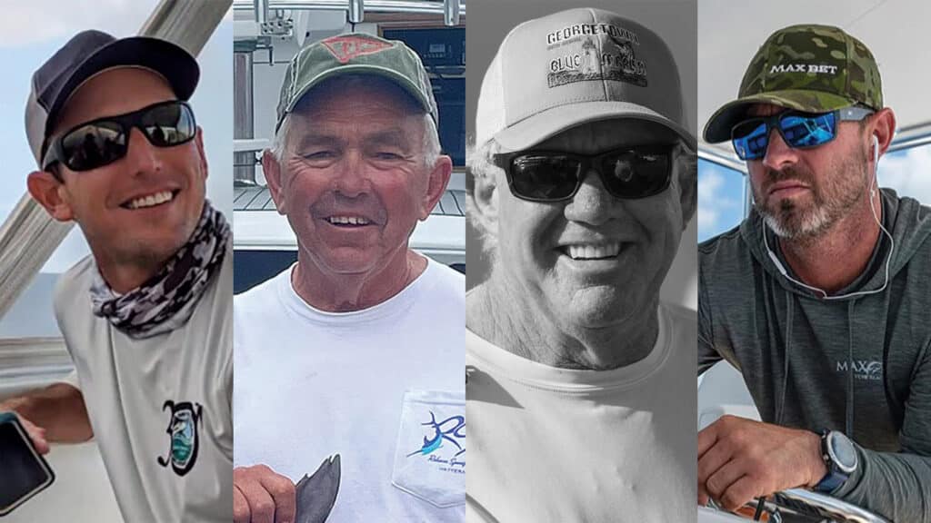 a collage of sport-fishing anglers wearing hats and sunglasses