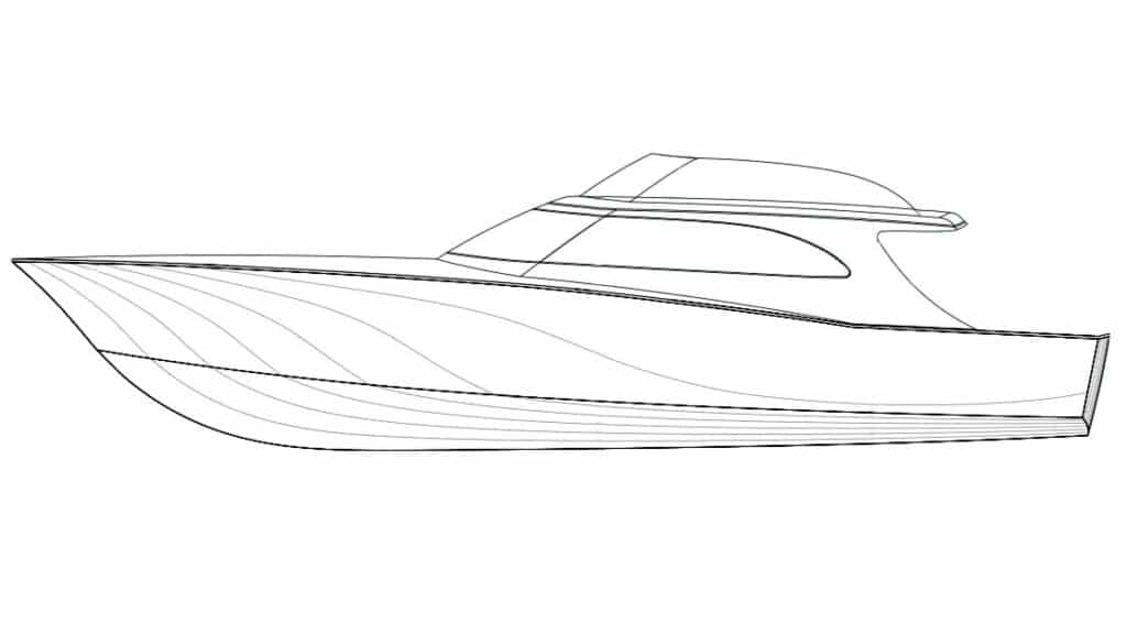 A digital rendering of a sport-fishing boat.