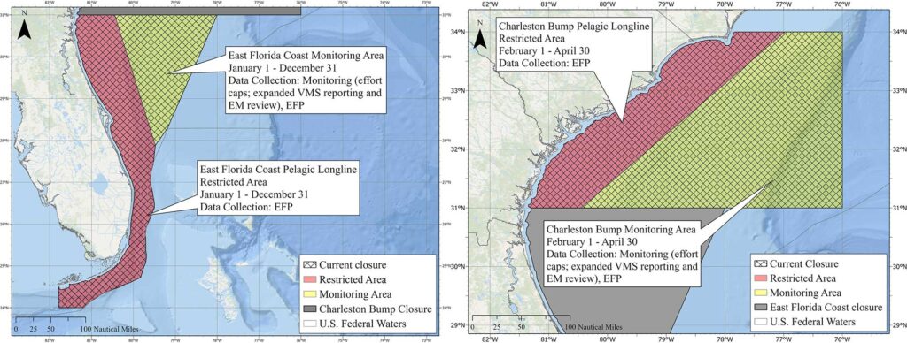 Side-by-side maps of NOAA Fisheries related to Amendment 15.