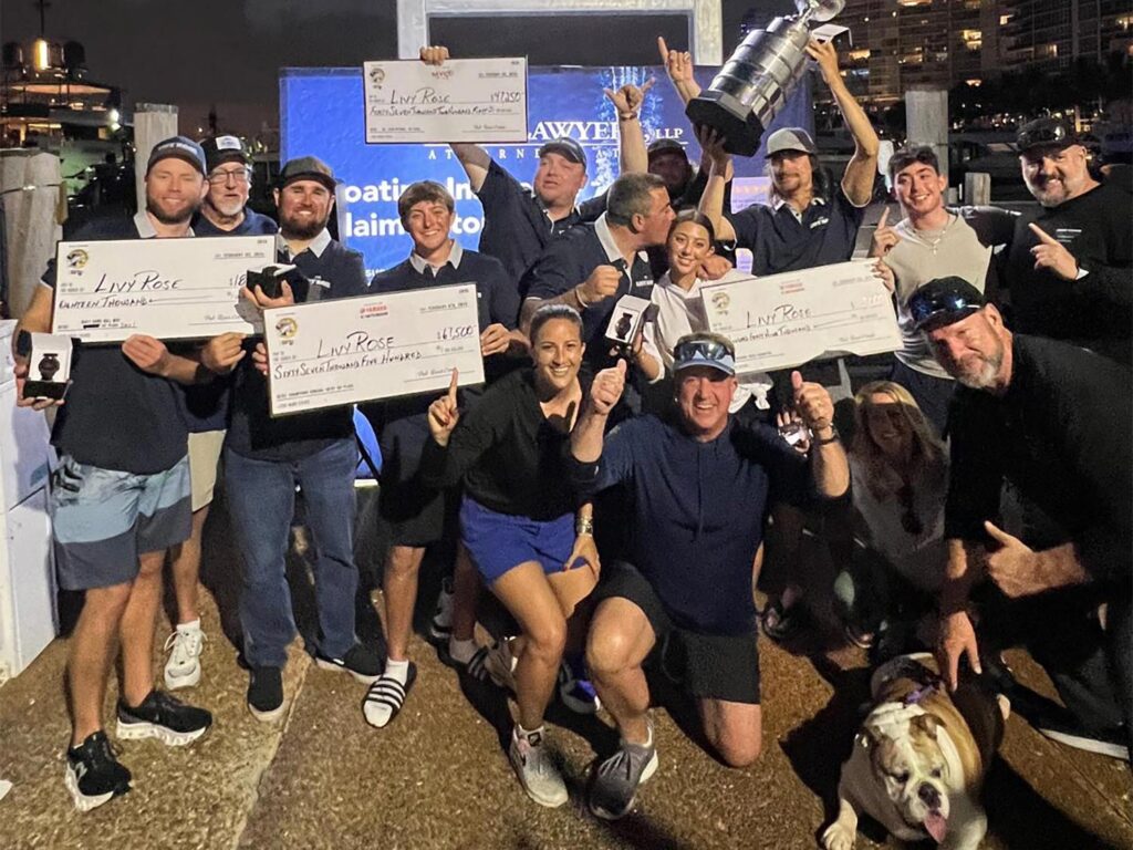 A sport-fishing team celebrating.